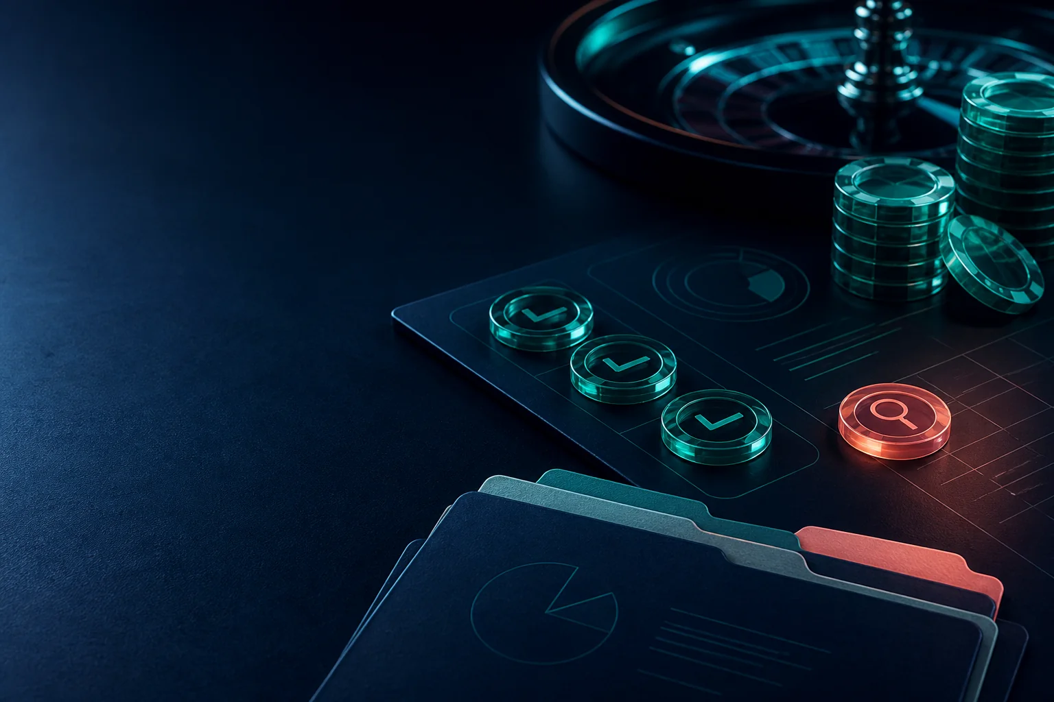 Abstraktes Casino-Prüfboard mit markierten Kontrollpunkten